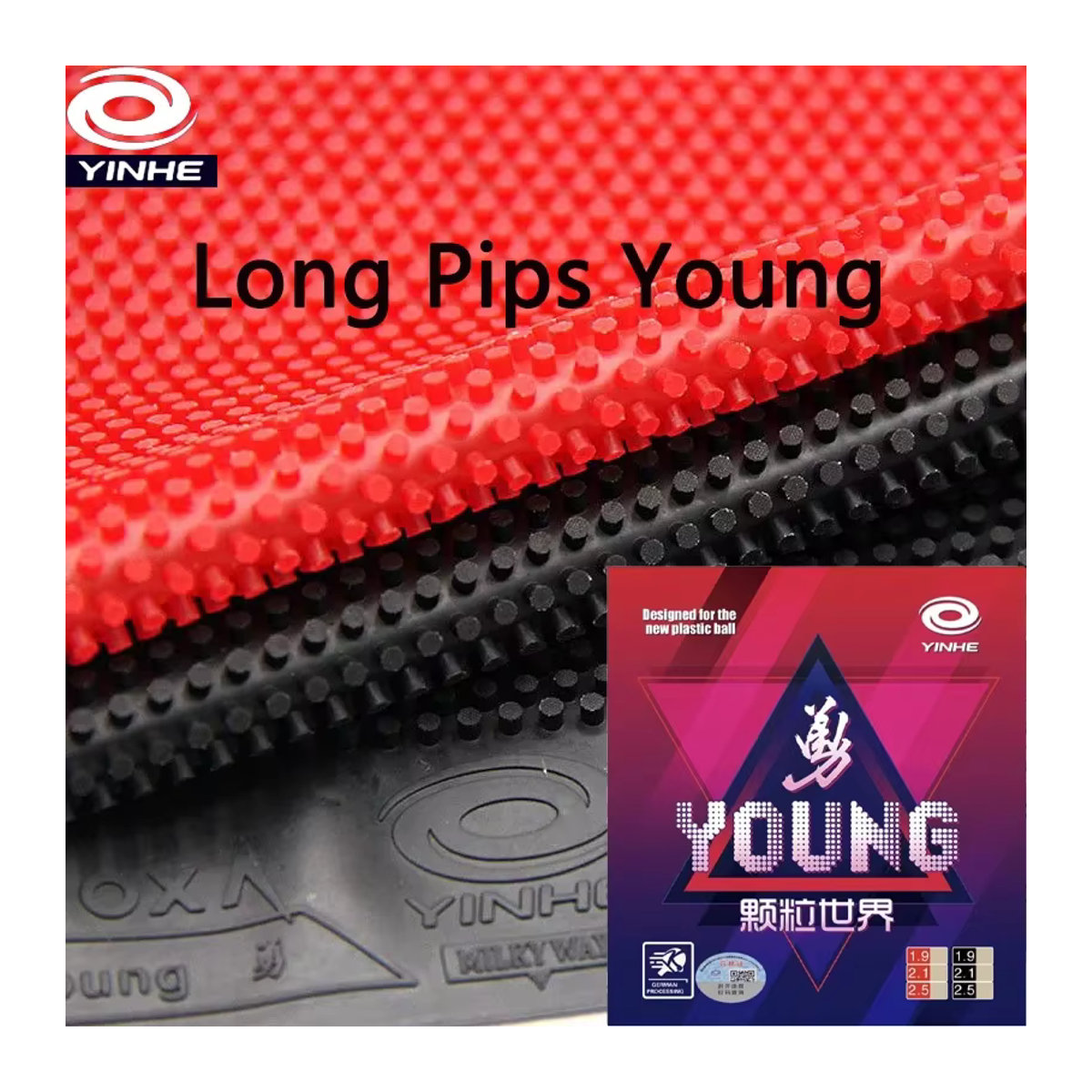 YINHE YOUNG Tischtennisbelag mit langen Pips OX ohne Schwamm, ITTF-zugelassen, Schwarz und Rot - Bild 2
