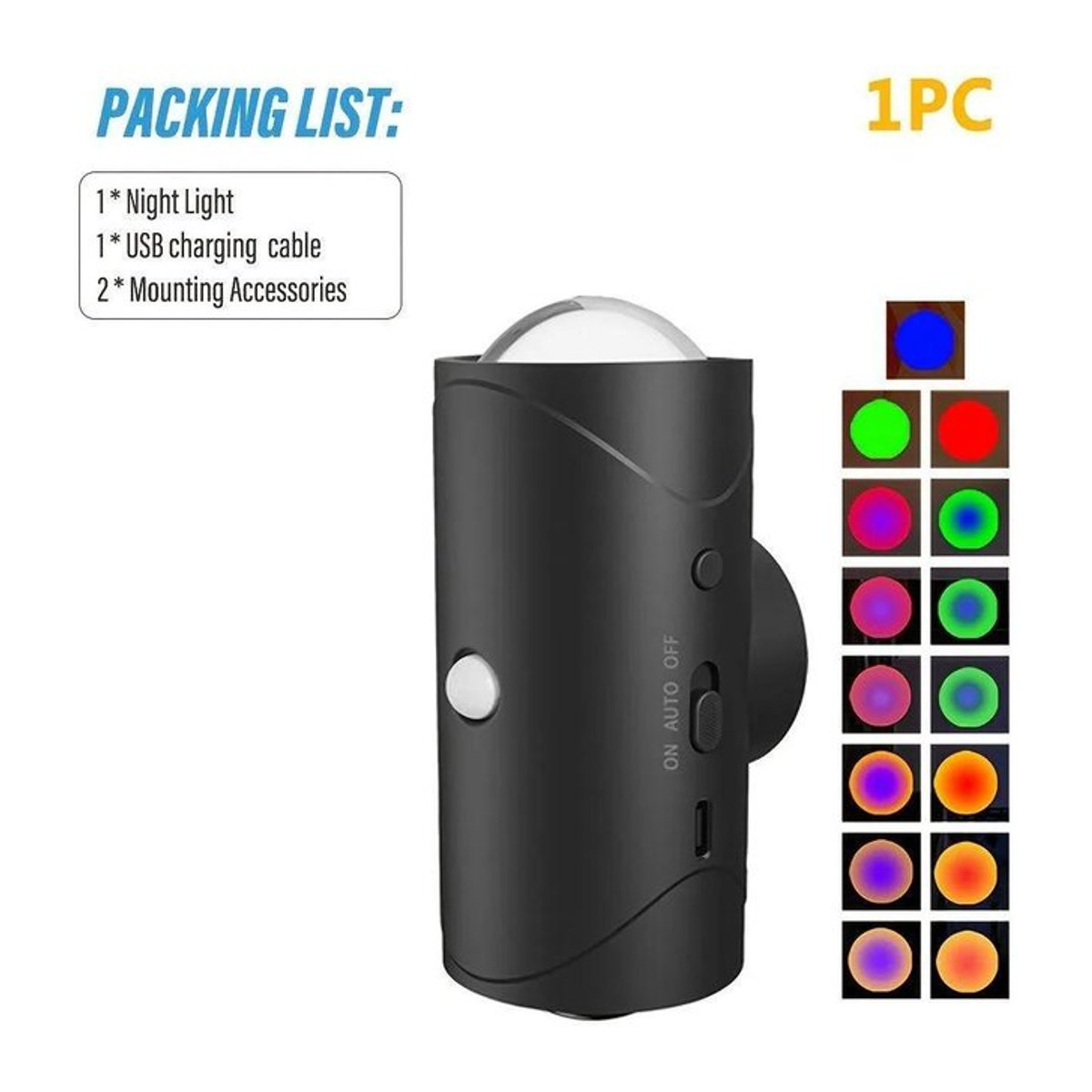 YJMP Super Lighting LED Bewegungssensor Nachtlicht mit RGB Farbwechsel, kabellose magnetische Wandleuchte als Sonnenuntergangslampe für Schlafzimmer und Wohnzimmer, Oliven Schwarz - Bild 1