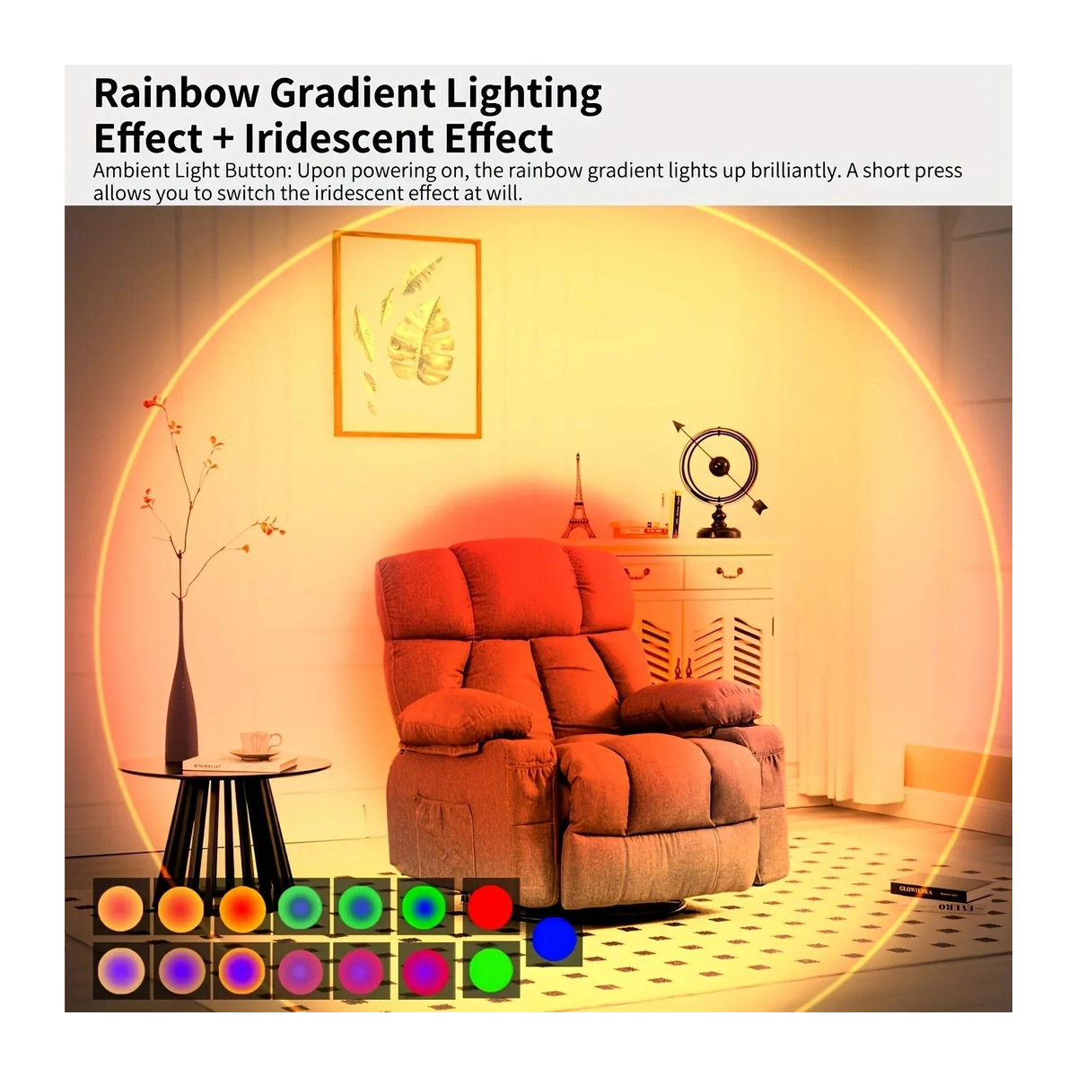 YJMP Super Lighting LED Bewegungssensor Nachtlicht mit RGB Farbwechsel, kabellose magnetische Wandleuchte als Sonnenuntergangslampe für Schlafzimmer und Wohnzimmer, Oliven Schwarz - Bild 5