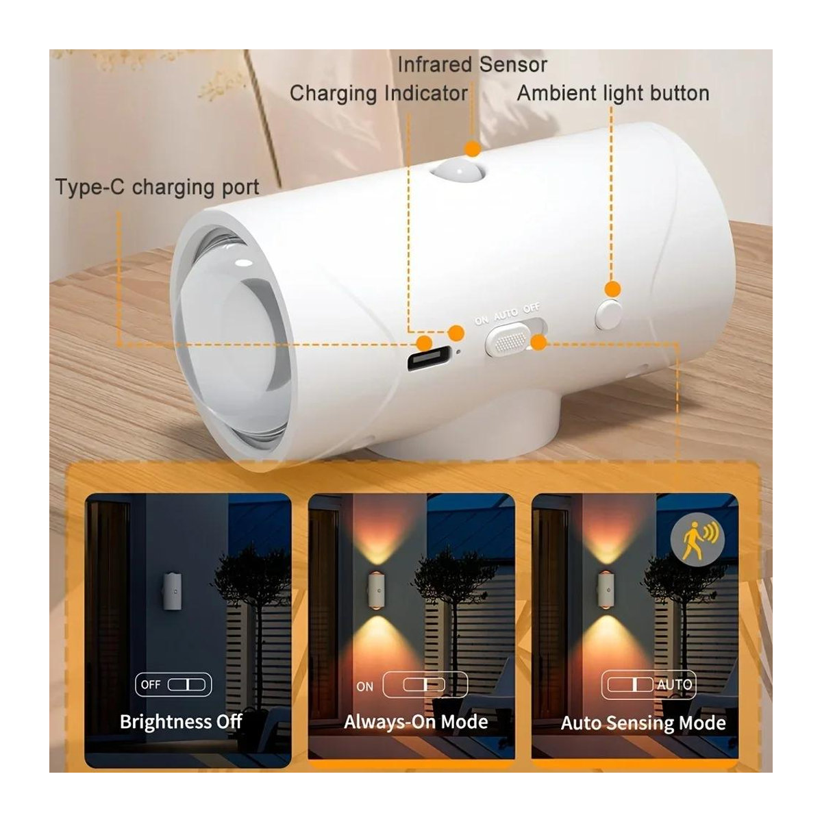 YJMP Super Lighting LED Bewegungssensor Nachtlicht mit RGB Farbwechsel, kabellose magnetische Wandleuchte als Sonnenuntergangslampe in Weißgold - Bild 3