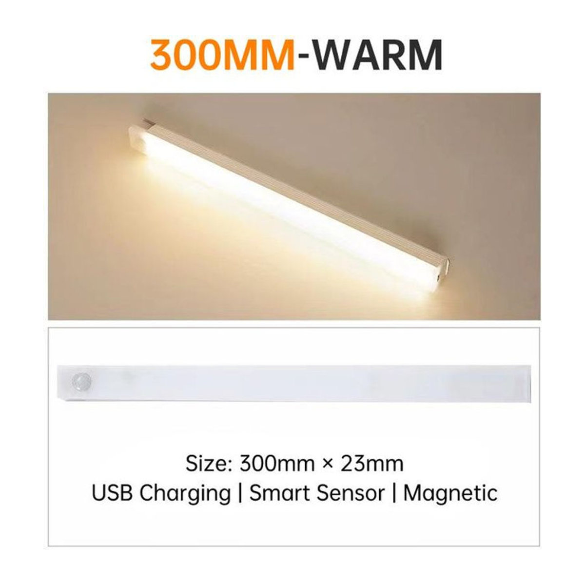 YJMP Super Lighting LED Nachtlicht mit Bewegungssensor, USB aufladbar, ultradünne kabellose Möbelbeleuchtung, warmweiß, Breite: 30 cm - Bild 1