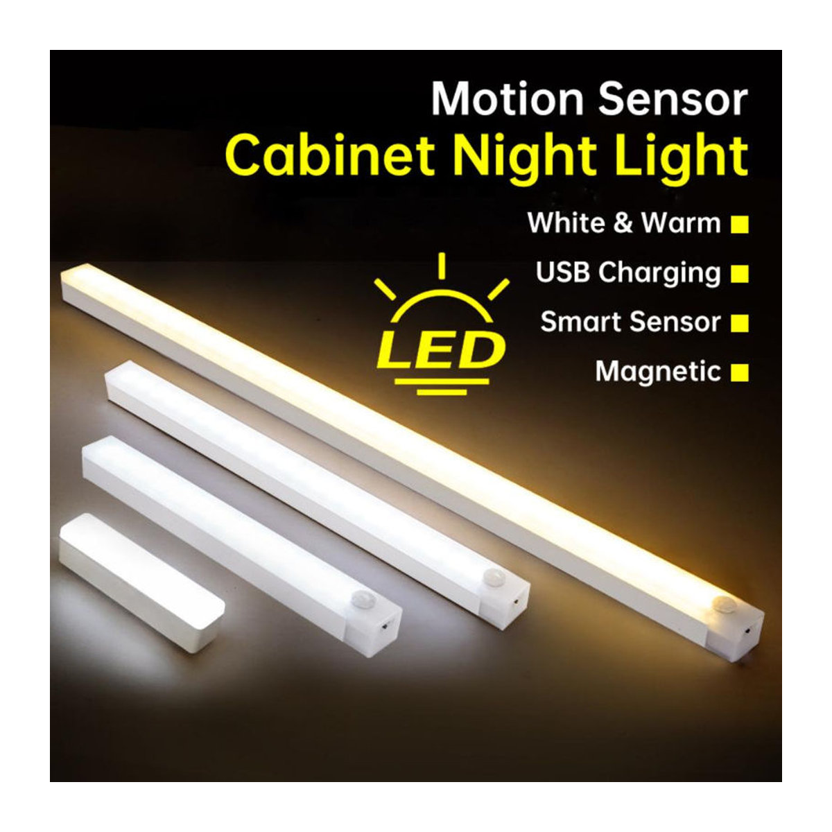 YJMP Super Lighting LED Nachtlicht mit Bewegungssensor, USB aufladbar, ultradünne kabellose Möbelbeleuchtung, Weiß - Bild 3