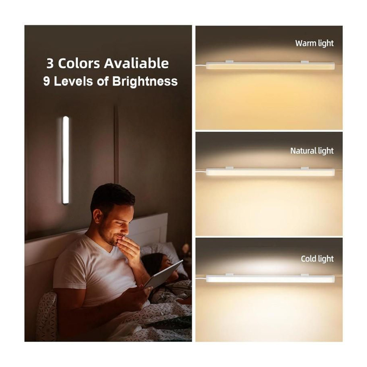 YJMP Super Lighting LED Nachtlicht mit Magnetstreifen, dimmbar und 3 Farben wechselbar, Weiß, Länge: 20 cm - Bild 5
