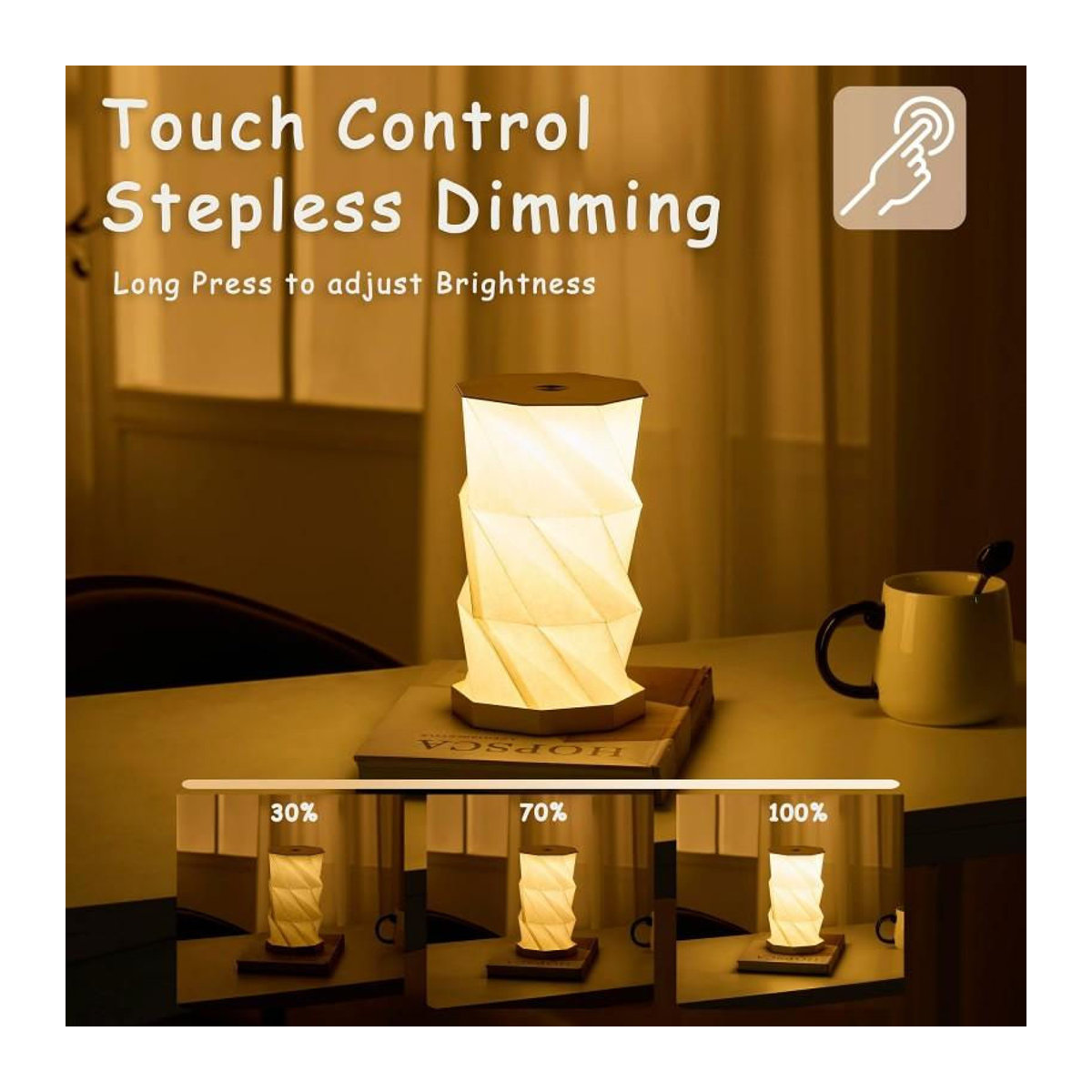 YJMP Super Lighting LED Nachtlicht Set aus Papier, 2er Pack, Weiß, dimmbar, USB wiederaufladbar, faltbare Tischlampe im minimalistischen Design - Bild 6
