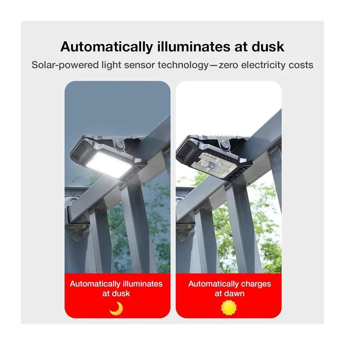 YJMP Super Lighting Solar-LED-Clip-Leuchten für den Außenbereich mit Bewegungssensor, wasserdicht IP65, 3 Modi und 3 Montagearten, Schwarz - Bild 7