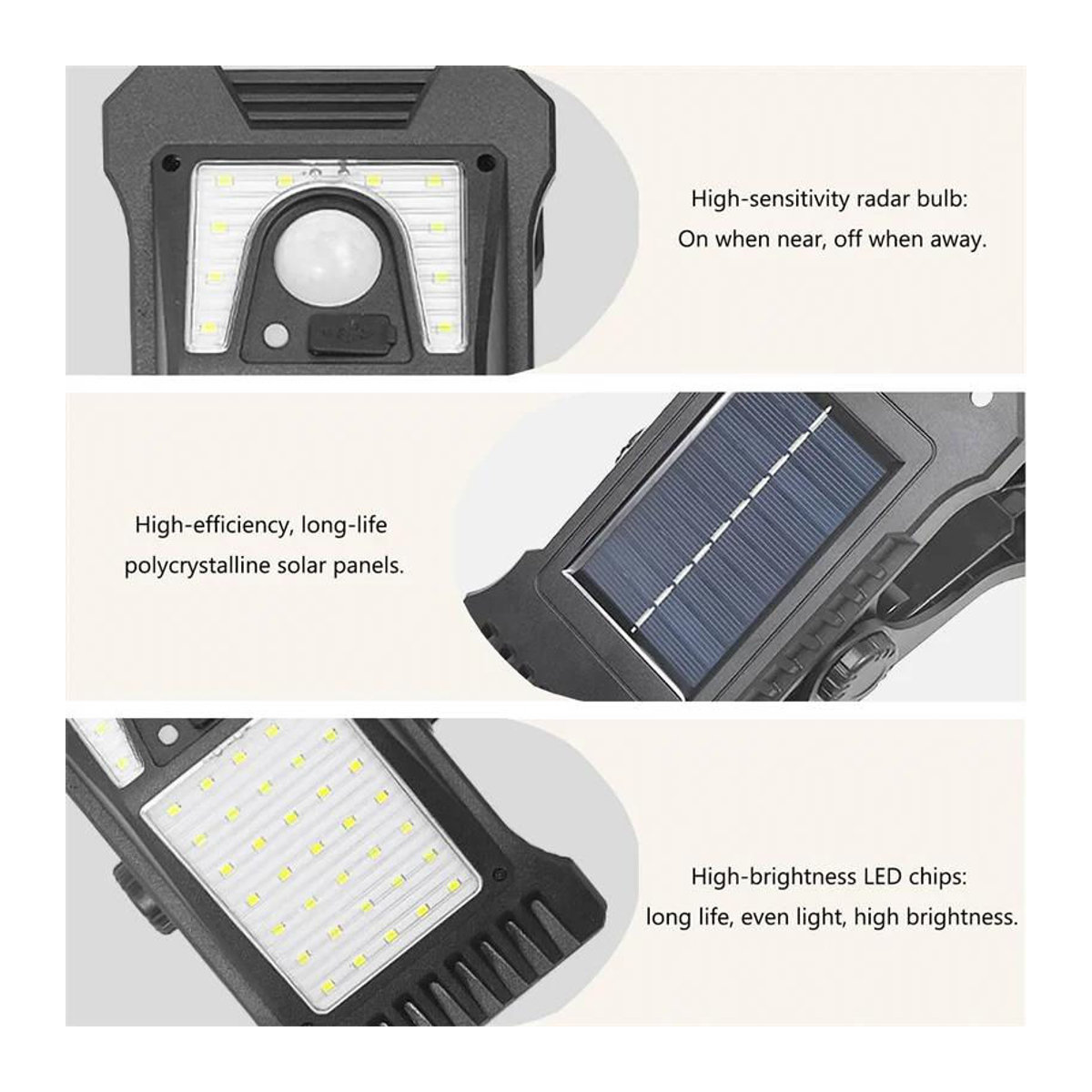 YJMP Super Lighting Solar-LED-Clip-Leuchten für den Außenbereich mit Bewegungssensor, wasserdicht IP65, Schwarz - Bild 2