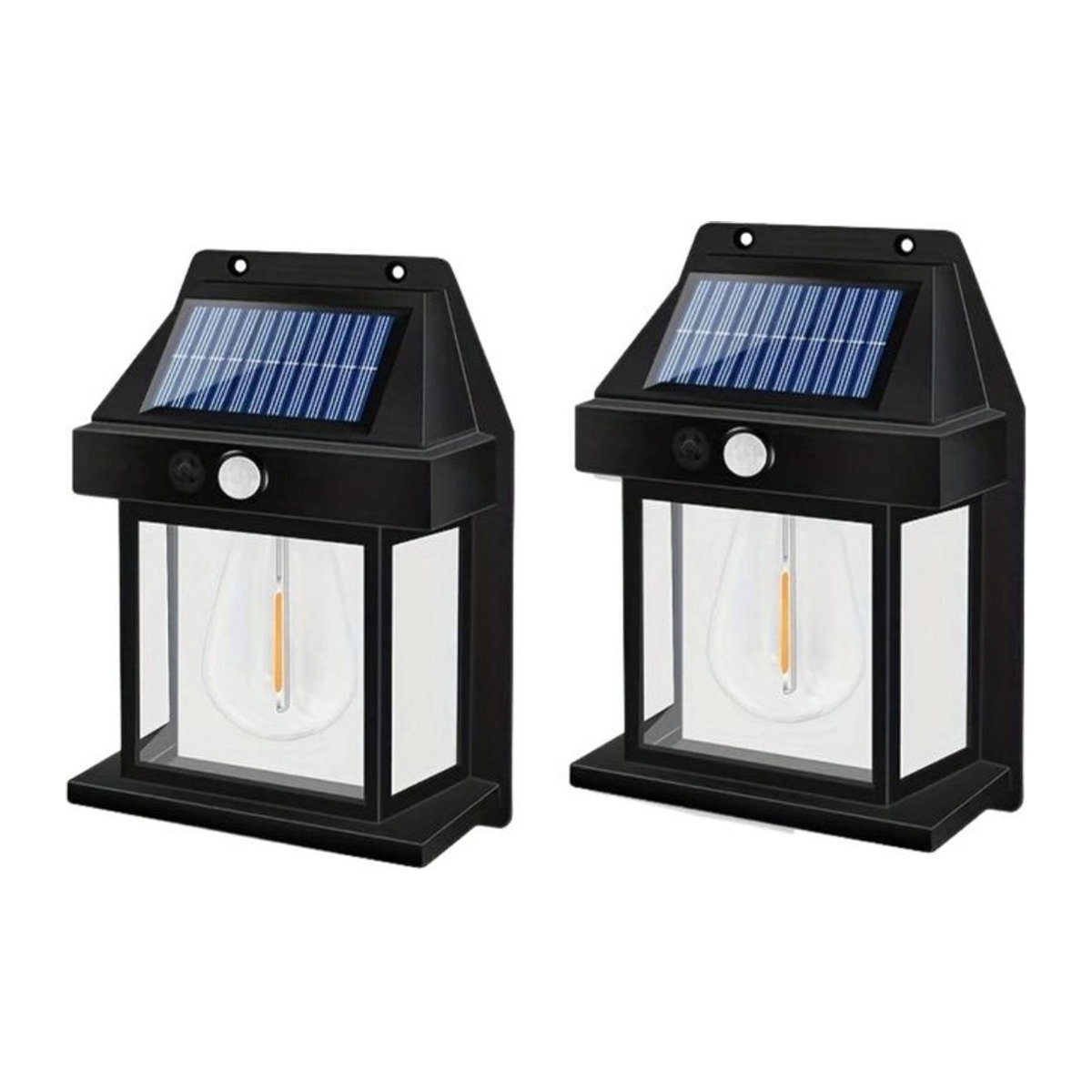 YJMP Super Lighting Solar Wandleuchte 4er Set Schwarz LED Warmweiß mit Bewegungssensor IP65 Wasserdicht für Außenbereich im Landhausstil - Bild 1
