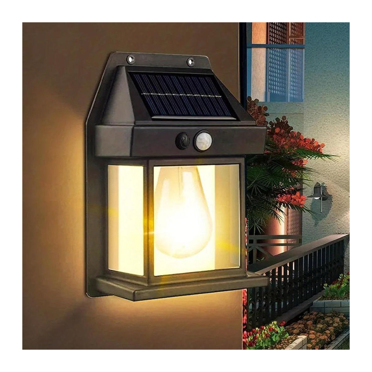 YJMP Super Lighting Solar Wandleuchte 4er Set Schwarz LED Warmweiß mit Bewegungssensor IP65 Wasserdicht für Außenbereich im Landhausstil - Bild 5
