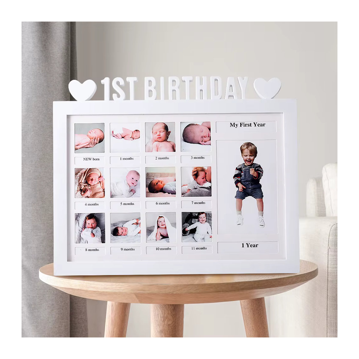 Ylsteed Baby-Fotorahmen für den 1. Geburtstag als 12-Monats-Wachstumsrekord in Herzform, Farbe: Rosa/Pink - Bild 2