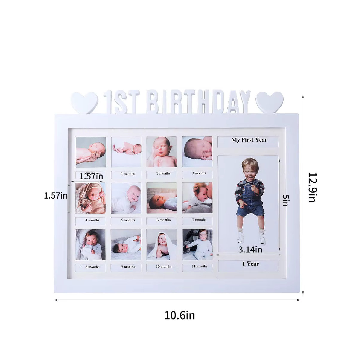 Ylsteed Baby-Fotorahmen für den 1. Geburtstag als 12-Monats-Wachstumsrekord in Herzform, Farbe: Rosa/Pink - Bild 4