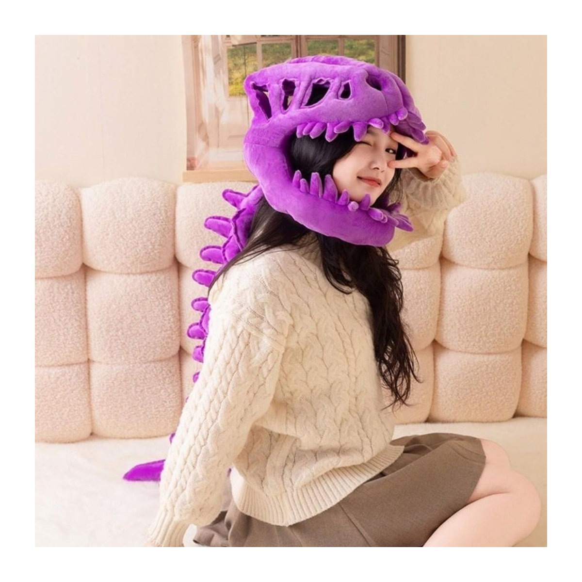Ymzkdlfj209 Dinosaurierskelett-Kopfschmuck in Grün mit 3D-Design aus Textil für Halloween und Cosplay, Breite: 80 cm - Bild 4
