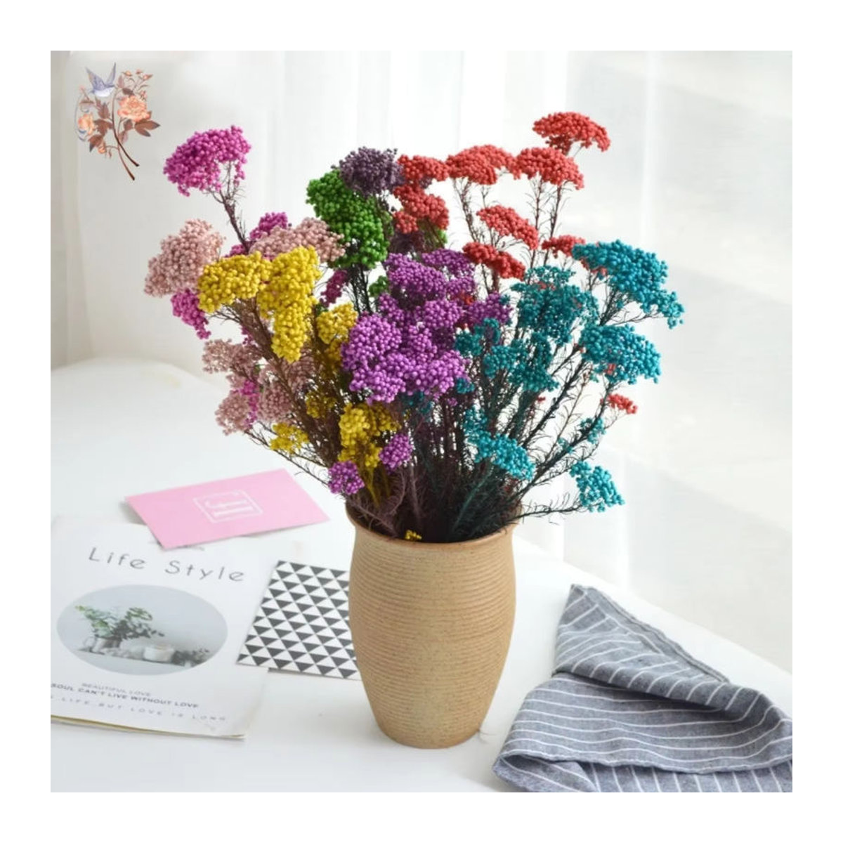 YN HI FLOWER getrockneter Blumenstrauß aus Hirse und Reis in Lila und Mehrfarbig, 80g natürliche Dekoration für Hochzeit und Heimdekoration - Bild 3