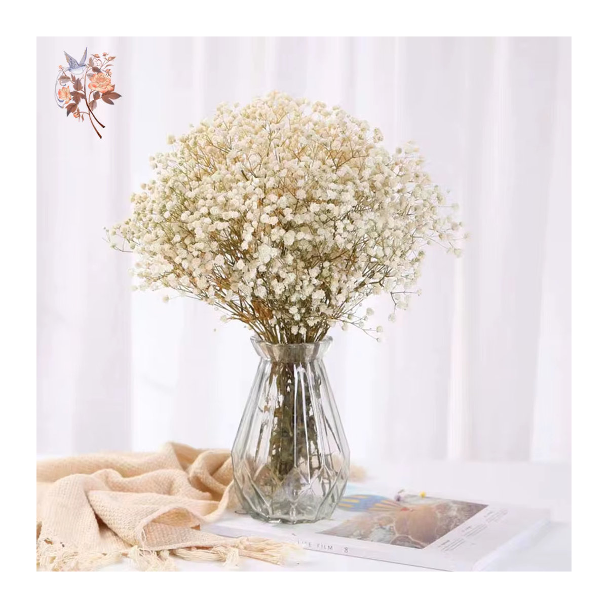 YN HI FLOWER getrockneter Gypsophila Blumenstrauß in Weiß und Beige, 60g - Bild 2