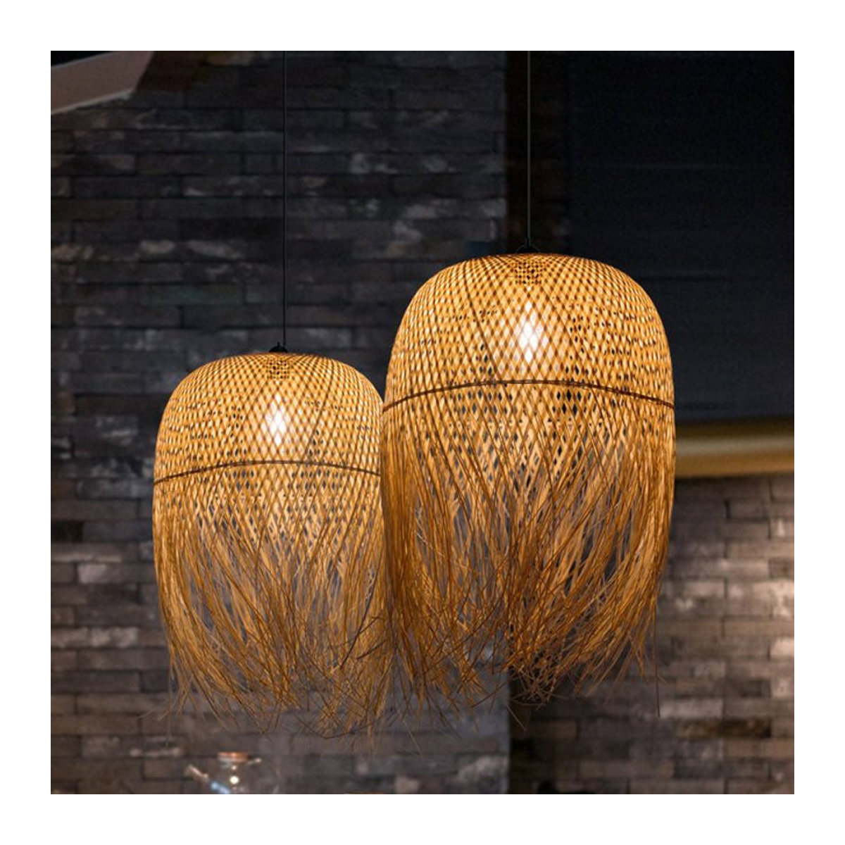 Ynhaw Bambus Kronleuchter in Braun Handgewebte Südostasiatische Designer Lampe für Teezimmer Restaurant und Hotel - Bild 1