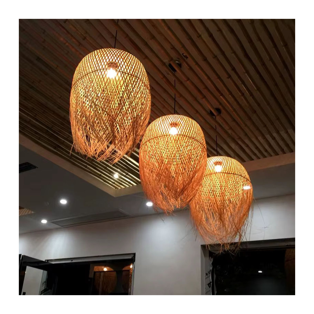 Ynhaw Bambus Kronleuchter in Braun Handgewebte Südostasiatische Designer Lampe für Teezimmer Restaurant und Hotel - Bild 3