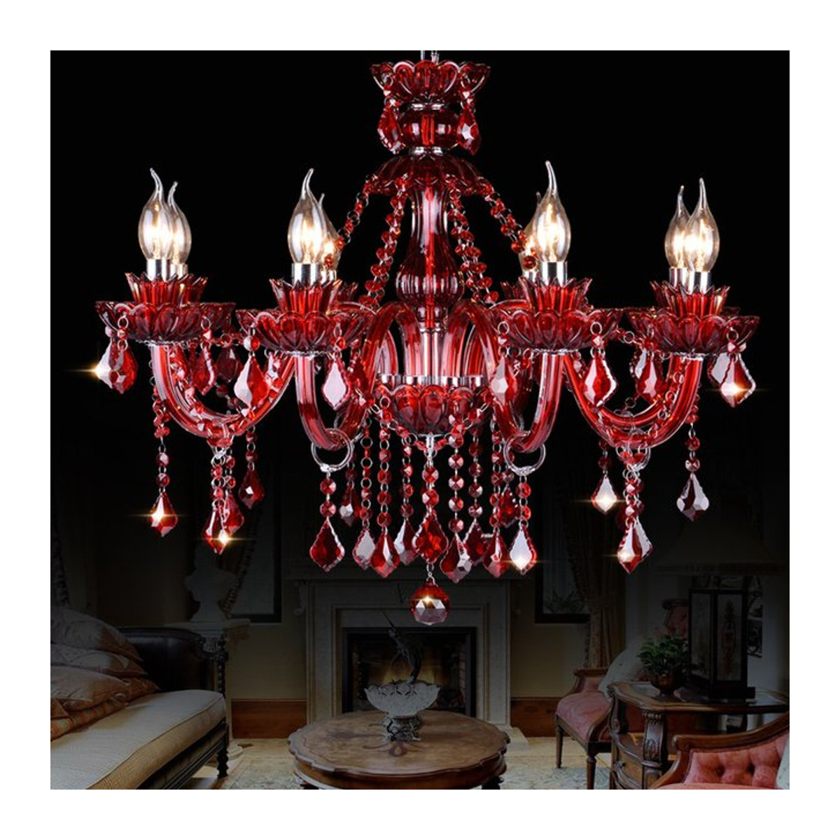 Ynhaw Kristall Kronleuchter Retro Luxus Glas Pendelleuchte Rot E14 - Bild 1