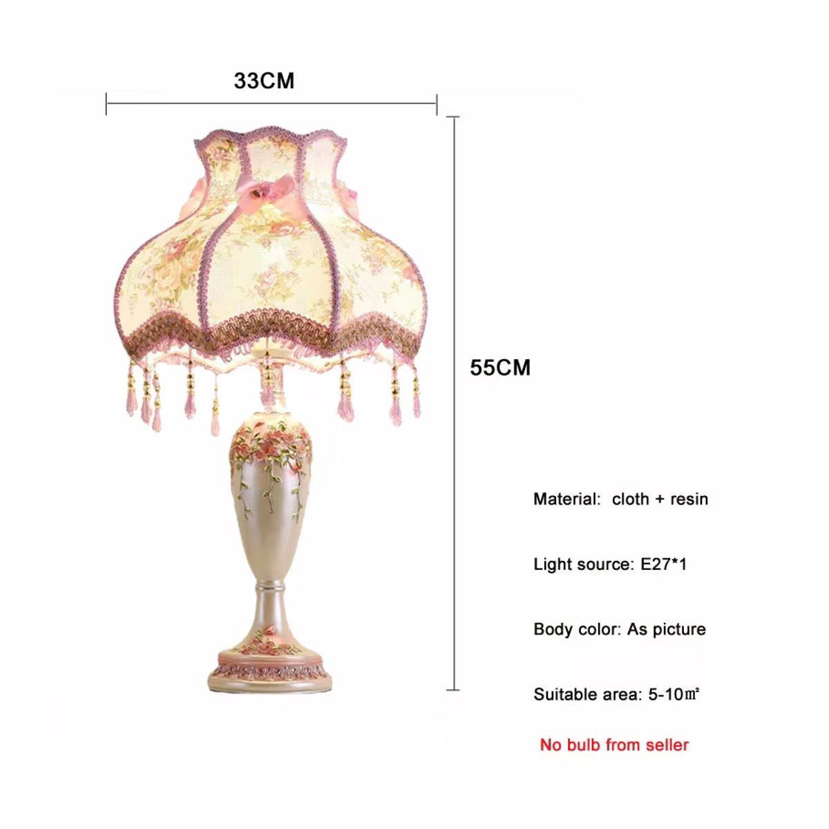 Ynhaw Tischlampe im Landhausstil mit Stoffschirm in Rosa und warmweißem Licht - Bild 2