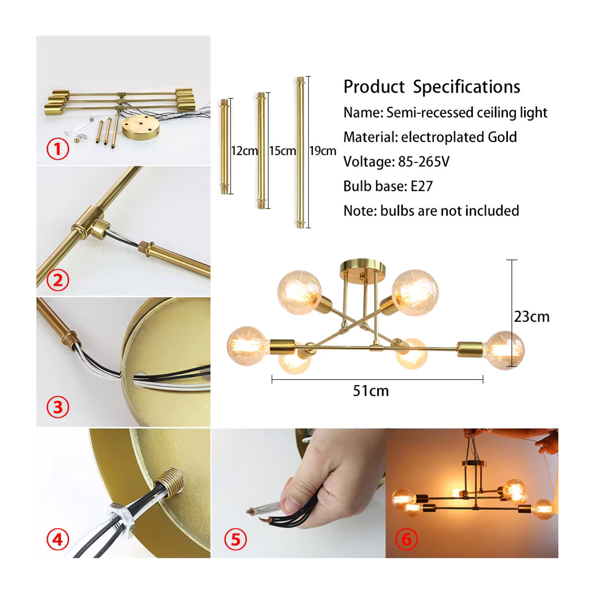 YNL LED Deckenlampe im modernen industriellen Design aus Metall in Schwarz und Gold - Bild 2