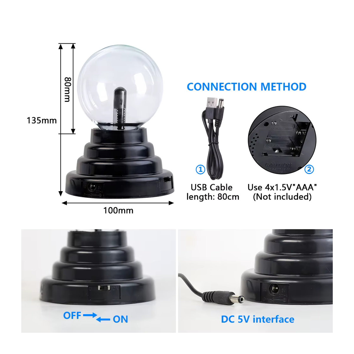 YNL Magische Plasma Ball Lampe als moderne Kugelleuchte aus Glas in Bunt für Schlafzimmer und Kinderzimmer - Bild 5