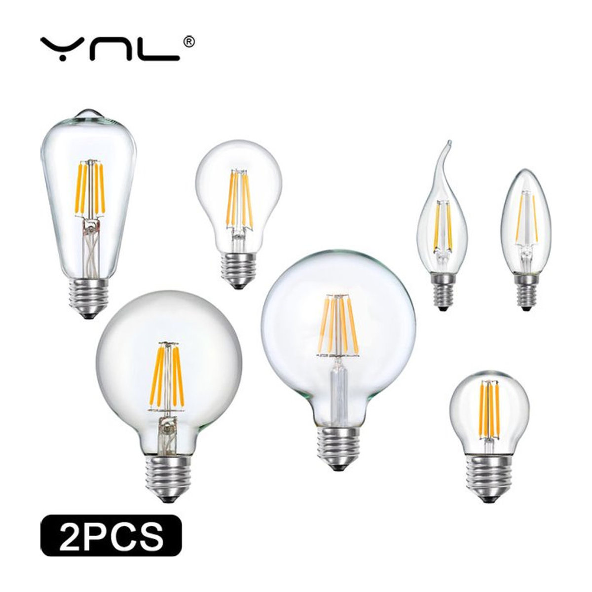 YNL Retro LED Edison Glühbirne Warmweiß E27 E14 Vintage Glas Lampe 2er Set - Bild 1