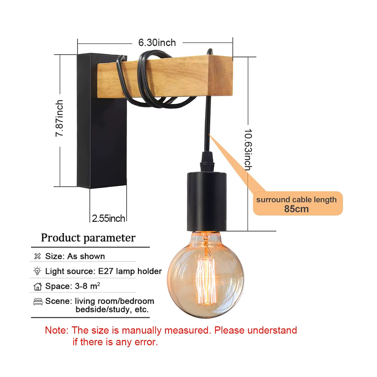 YNL Retro LED Wandleuchte aus Eisen mit E27 Fassung für Wohnzimmer, Küche und Nachttisch - Bild 2