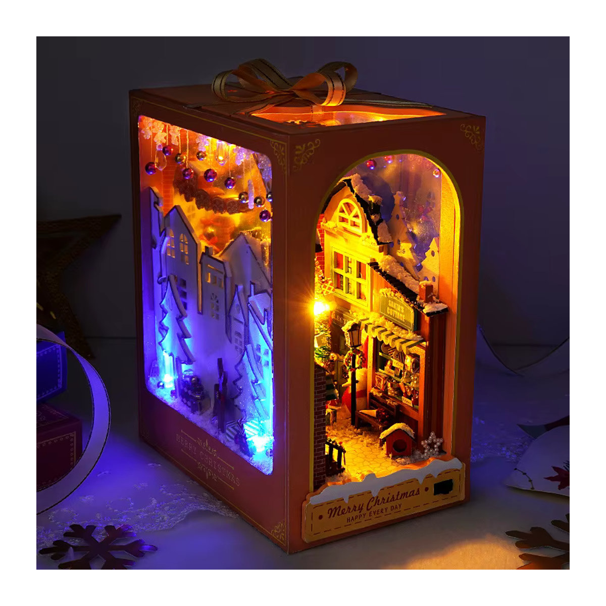 YOAINGO DIY Holz Buch Ecken Kit Weihnachts 3D Puzzle Regal Einsatz für Erwachsene in Mehrfarbig - Bild 3
