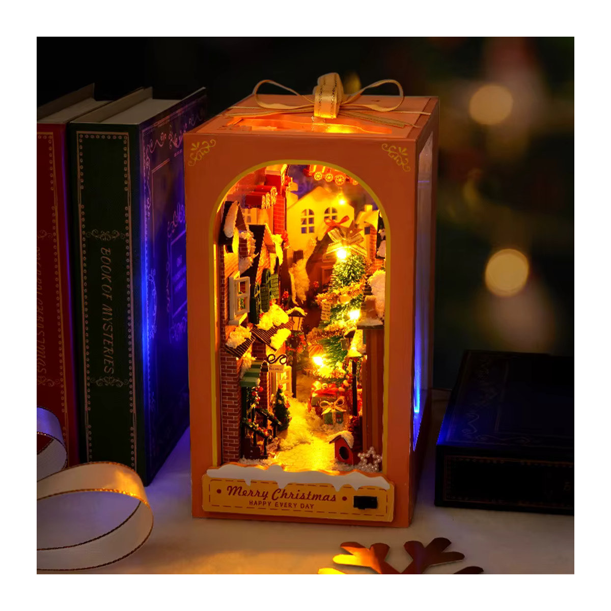 YOAINGO DIY Holz Buch Ecken Kit Weihnachts 3D Puzzle Regal Einsatz für Erwachsene in Mehrfarbig - Bild 4
