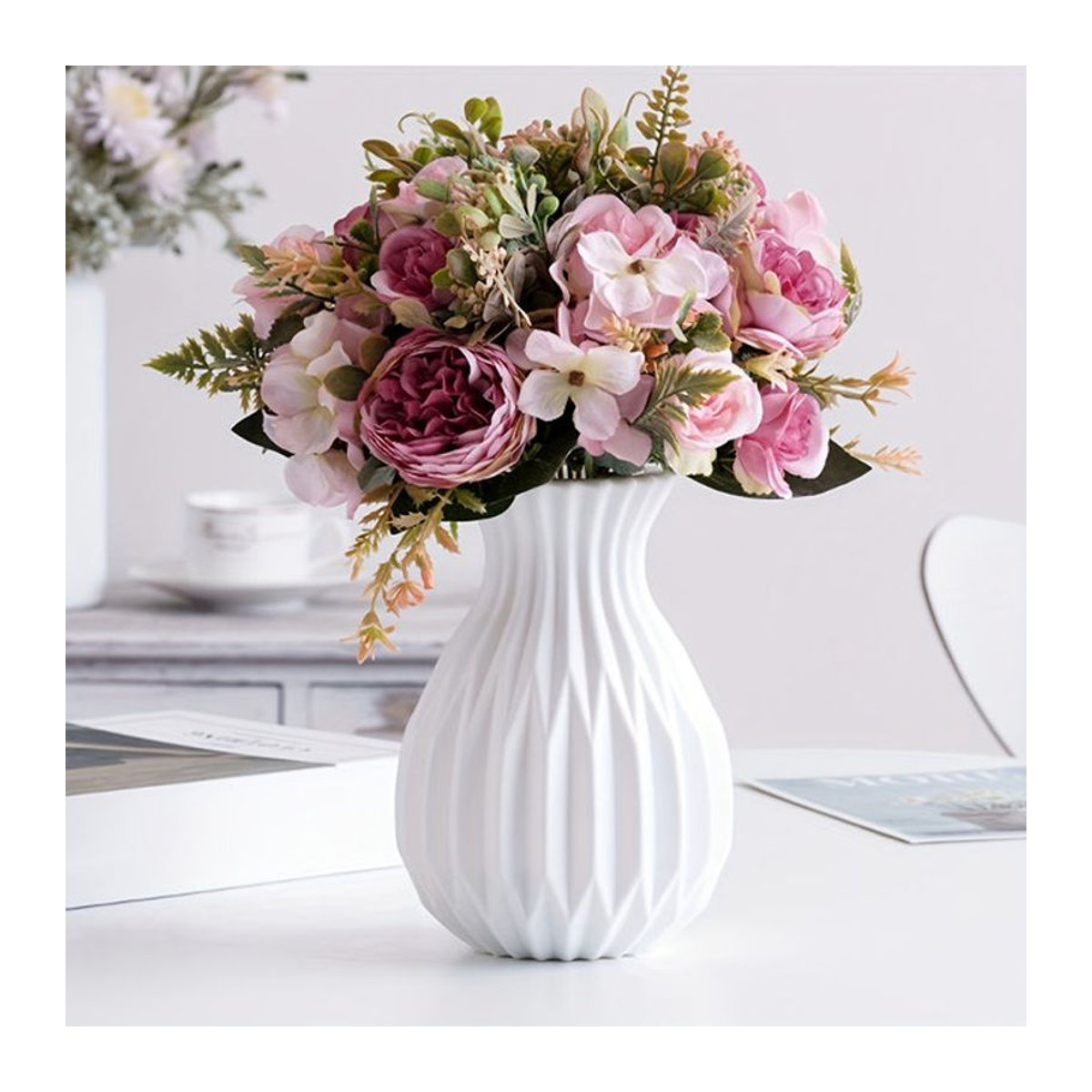 YOCITY Moderne Minimalistische Vase aus Keramik und Kunststoff in Schwarz oder Weiß für Schnittblumen und Dekoration - Bild 1