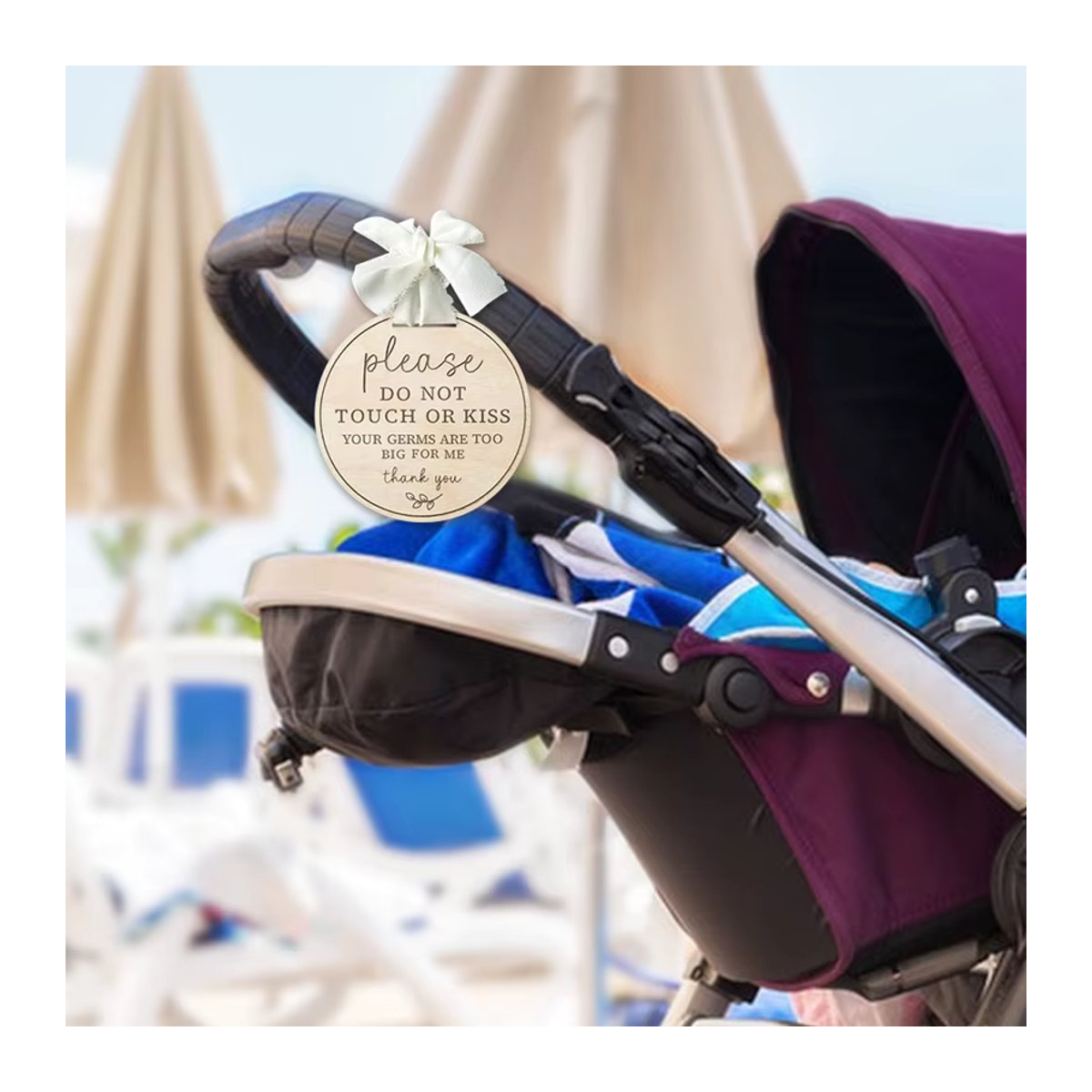 YOMDID Rundes Holzschild mit Band in Beige – Minimalistisches Fotografie-Requisit für Babyfotos – Bitte nicht berühren oder küssen - Bild 4
