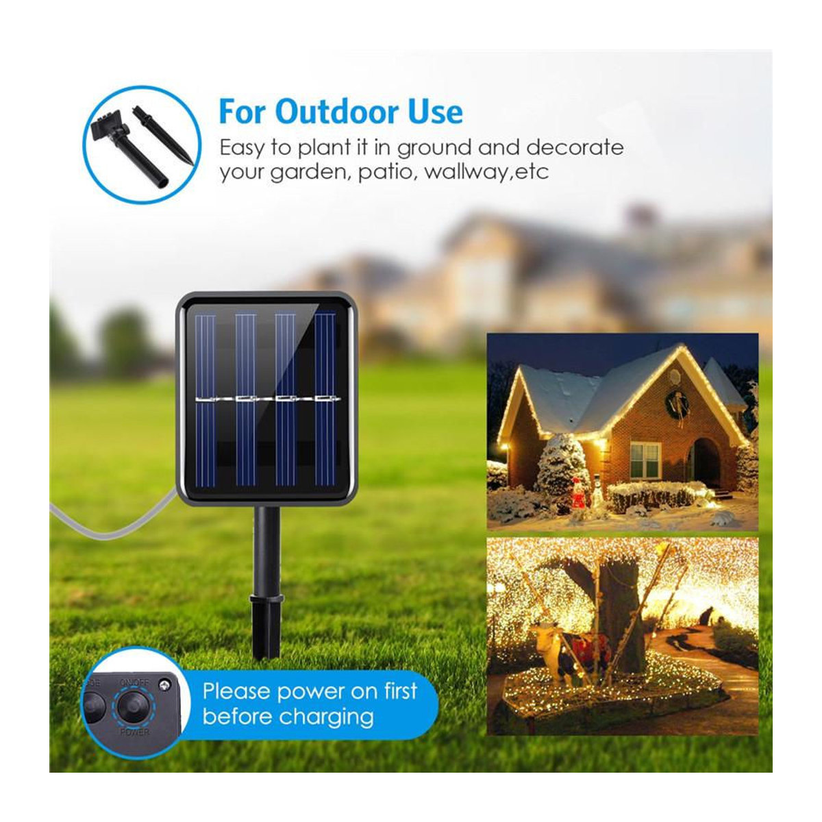 Yongkomo Solar Lichterkette mit 20 LED aus Kupferdraht in Weiß, 2m Länge, wetterfest IP68 für Garten, Terrasse und Camping - Bild 2