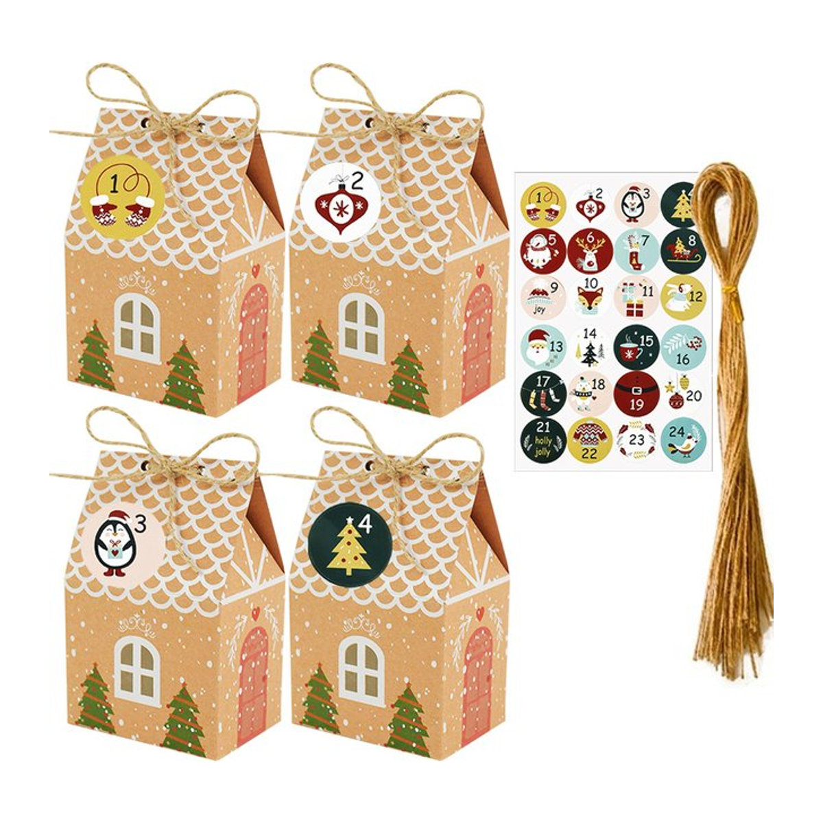 YONGSNOW 24er Set Adventskalender Candy Boxen aus Papier für Weihnachten zum Aufhängen, mehrfarbig und geometrisch gestaltet - Bild 1