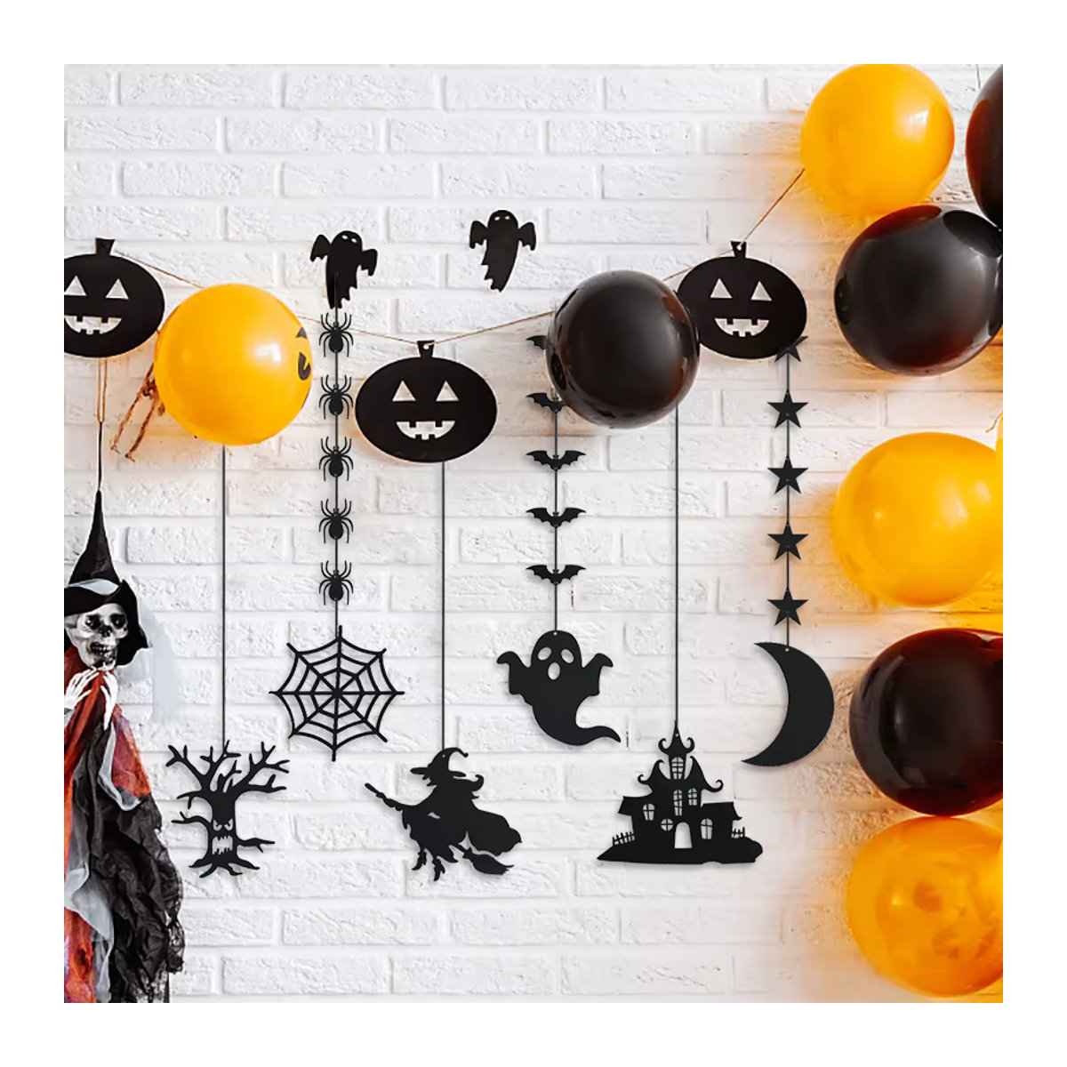 YONGSNOW Halloween Dekoration Banner Set mit Spinne, Geist und Fledermaus in Schwarz und Weiß aus Papier - Bild 3