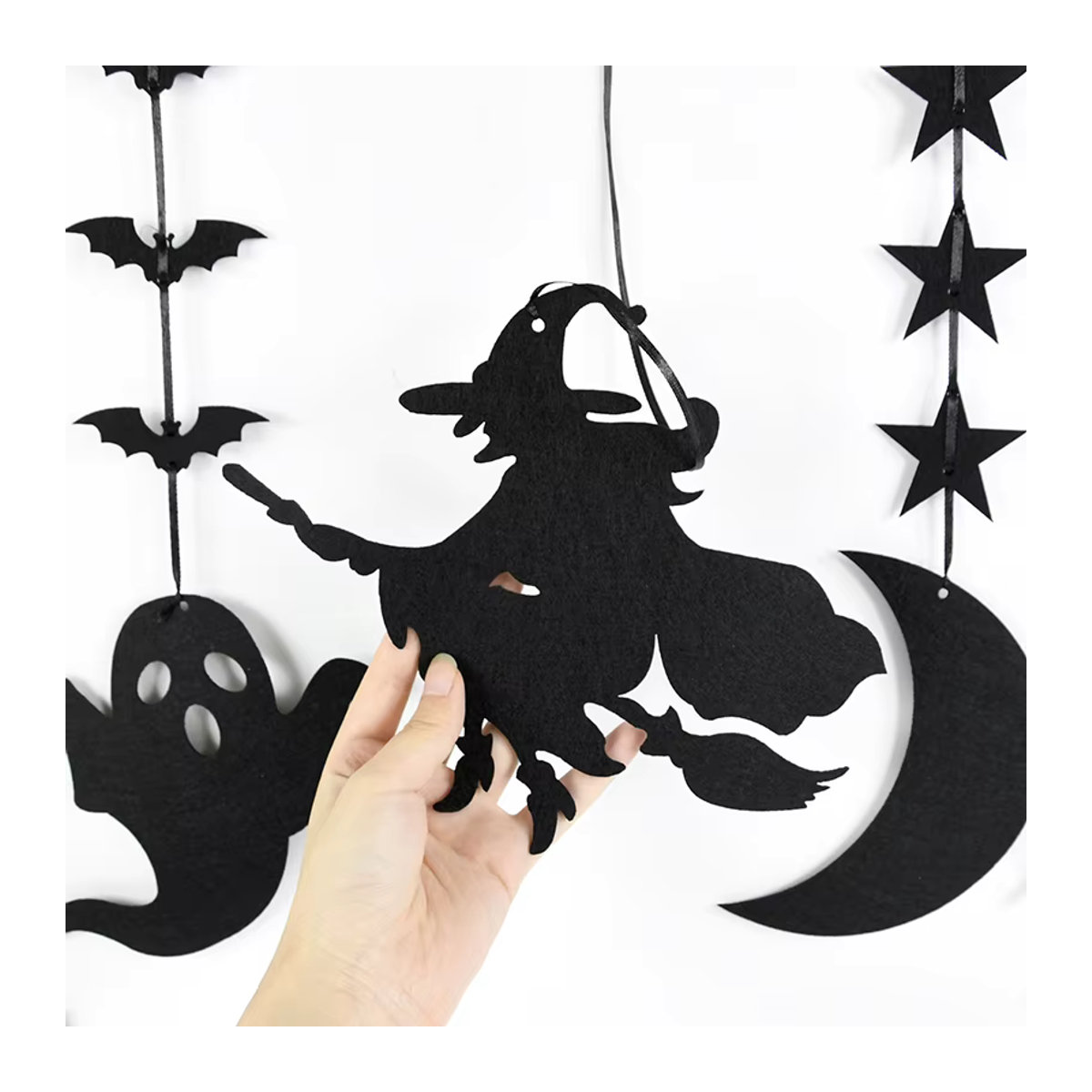YONGSNOW Halloween Dekoration Banner Set mit Spinne, Geist und Fledermaus in Schwarz und Weiß aus Papier - Bild 5
