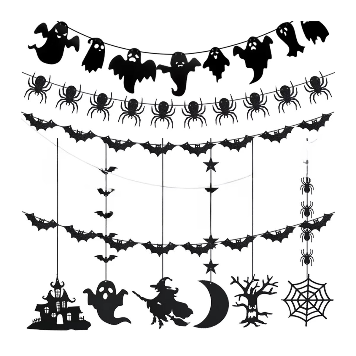 YONGSNOW Halloween Dekoration Banner Set mit Spinne, Geist und Fledermaus in Schwarz und Weiß aus Papier - Bild 6