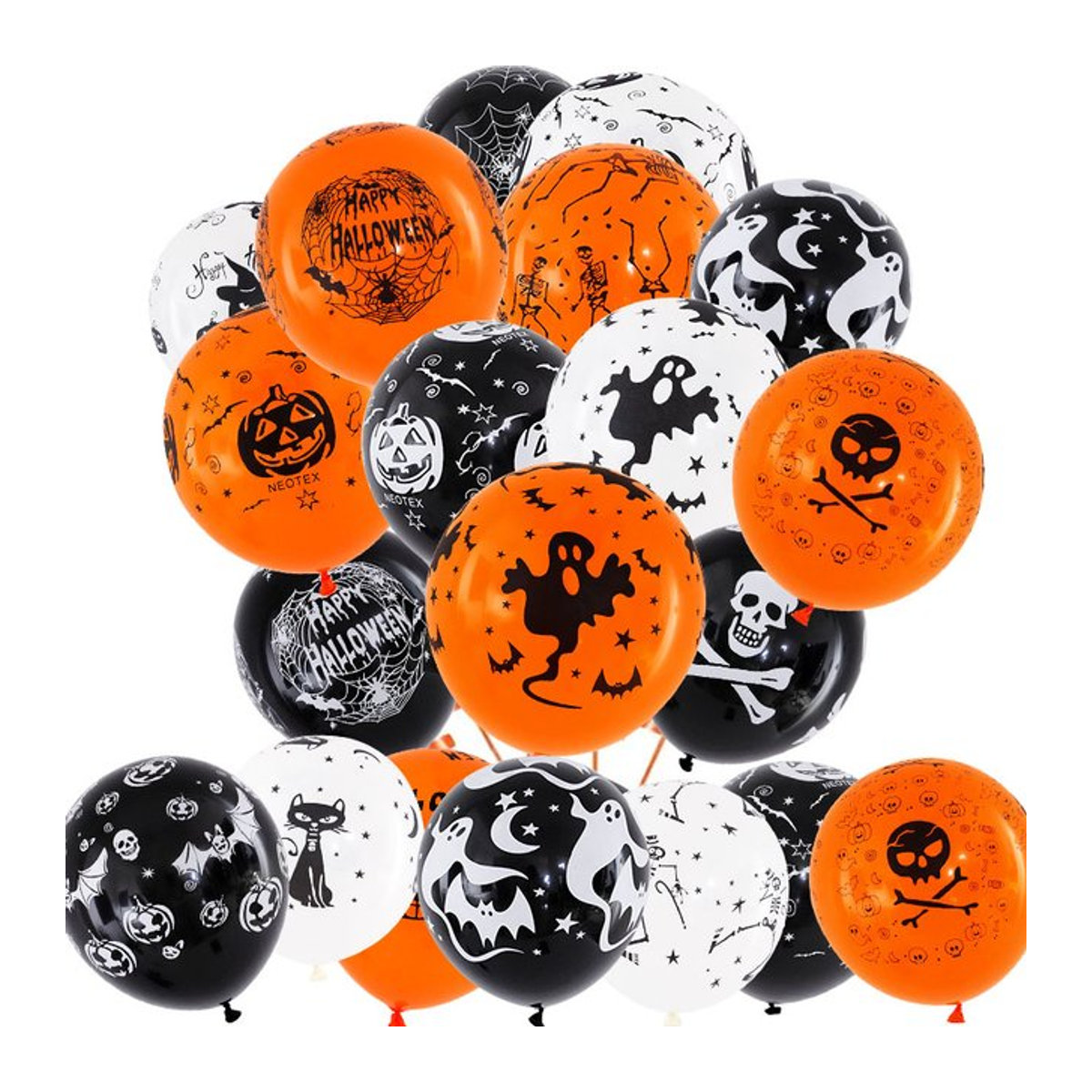 YONGSNOW Halloween Luftballons Set mit Kürbis, Skelett, Geist und Fledermaus in Orange und Mehrfarbig aus Latex für deine Party-Dekoration - Bild 1