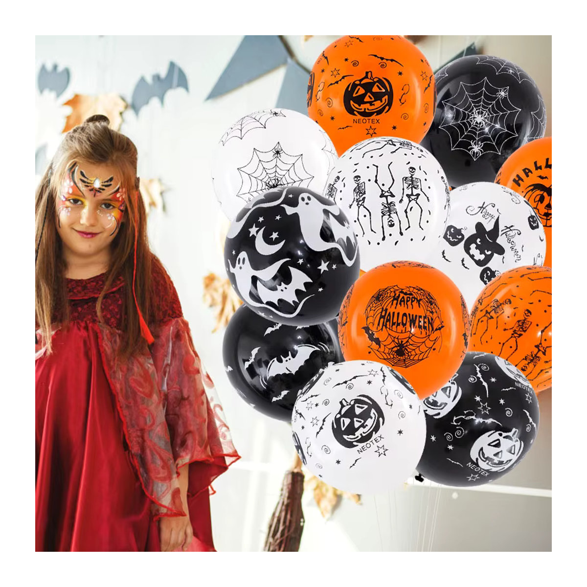 YONGSNOW Halloween Luftballons Set mit Kürbis, Skelett, Geist und Fledermaus in Orange und Mehrfarbig aus Latex für deine Party-Dekoration - Bild 4