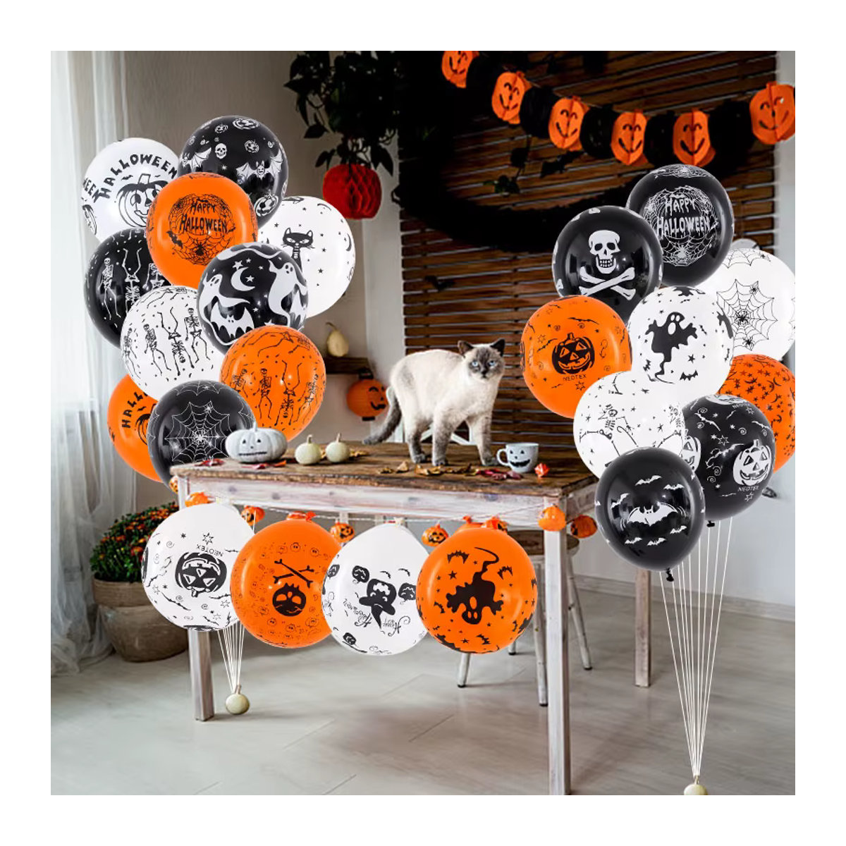 YONGSNOW Halloween Luftballons Set mit Kürbis, Skelett, Geist und Fledermaus in Orange und Mehrfarbig aus Latex für deine Party-Dekoration - Bild 5