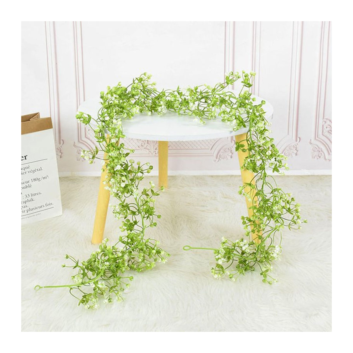 YONGSNOW Künstliche Baby Atem Blumen Girlande aus Rattan und Kunststoff, Weiß, Länge: 175 cm - Bild 1
