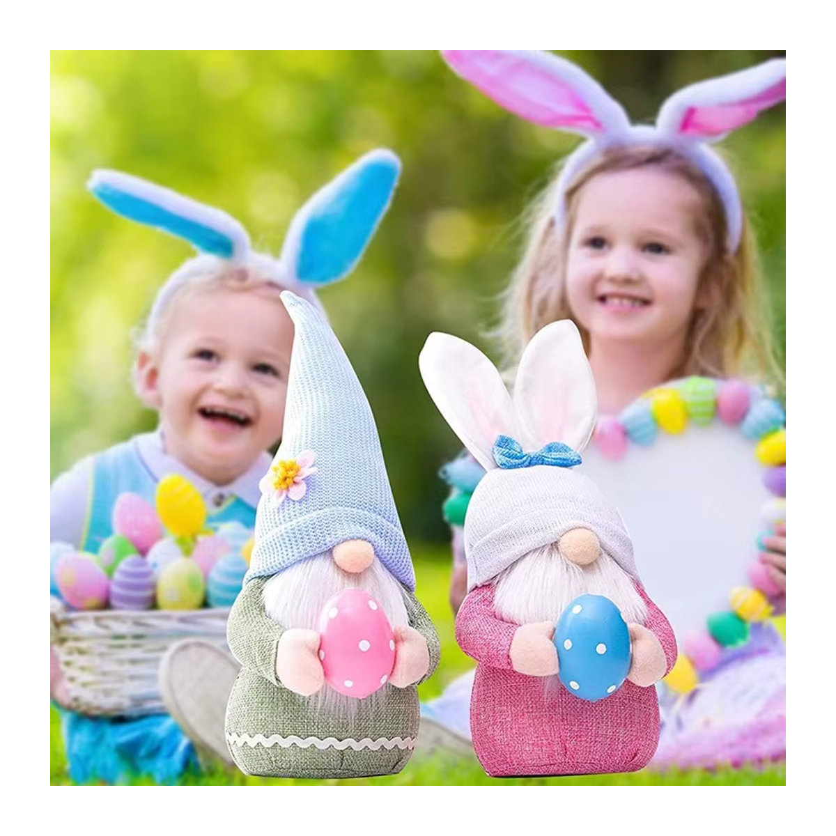 YONGSNOW Ostern Plüsch Gnome Kaninchen Hase mit Karotte als hängende Dekoration für Kinder, mehrfarbig - Bild 2