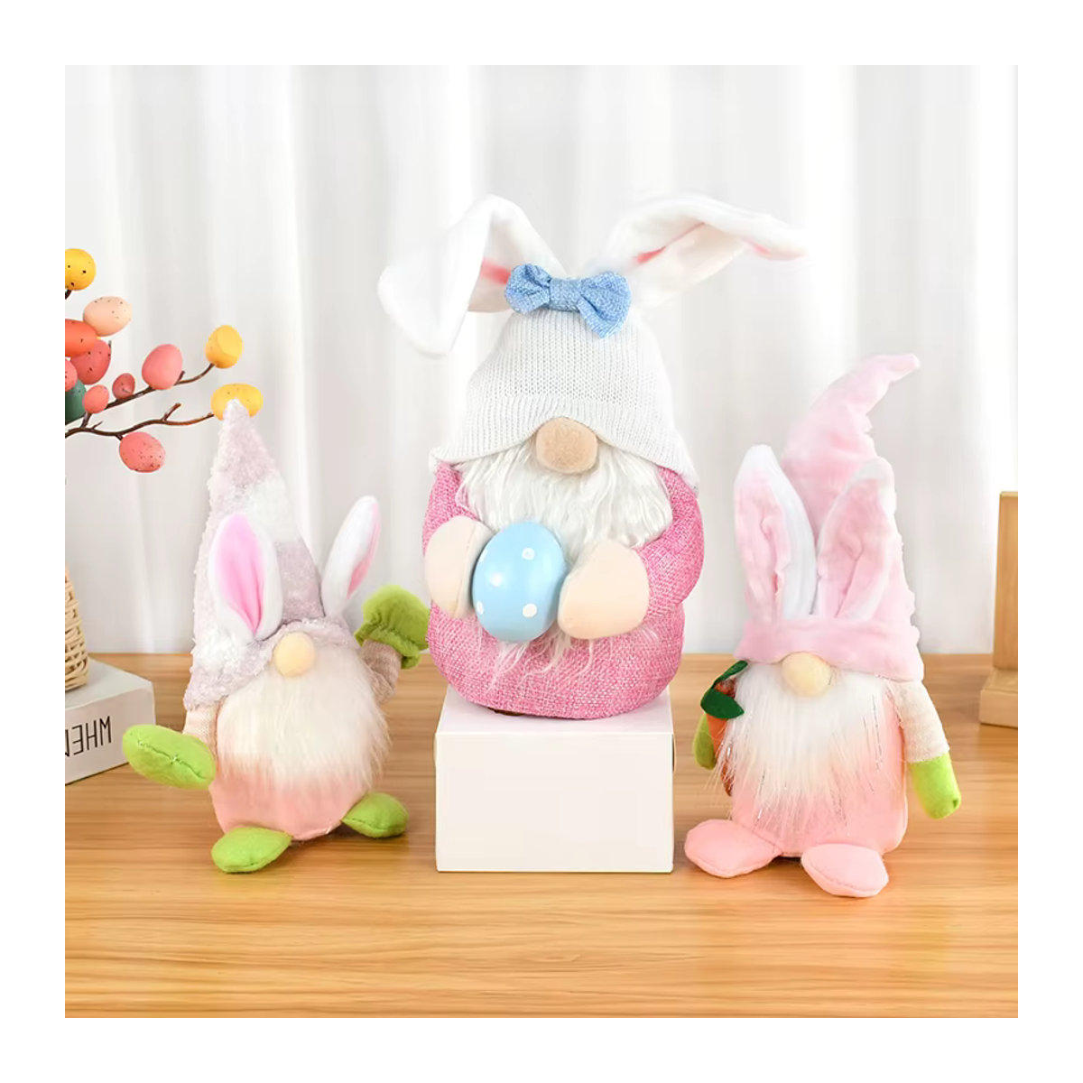 YONGSNOW Ostern Plüsch Gnome Kaninchen Hase mit Karotte als hängende Dekoration für Kinder, mehrfarbig - Bild 3