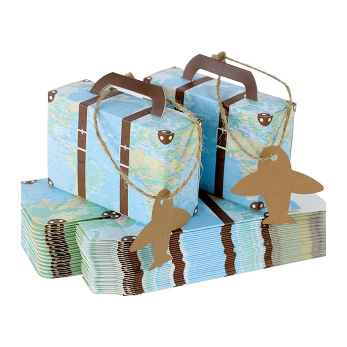 YONGSNOW Vintage Koffer Papier Candy Boxen im Flugzeug Luftpost Design, Blau, 5 Stück - Bild 1