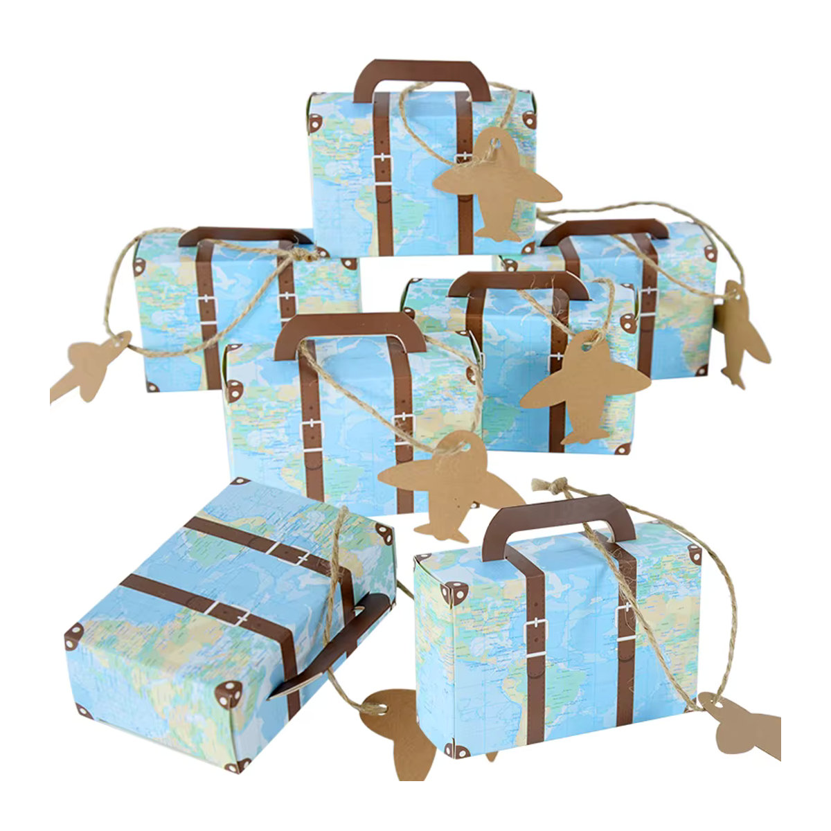 YONGSNOW Vintage Koffer Papier Candy Boxen im Flugzeug Luftpost Design, Blau, 5 Stück - Bild 2