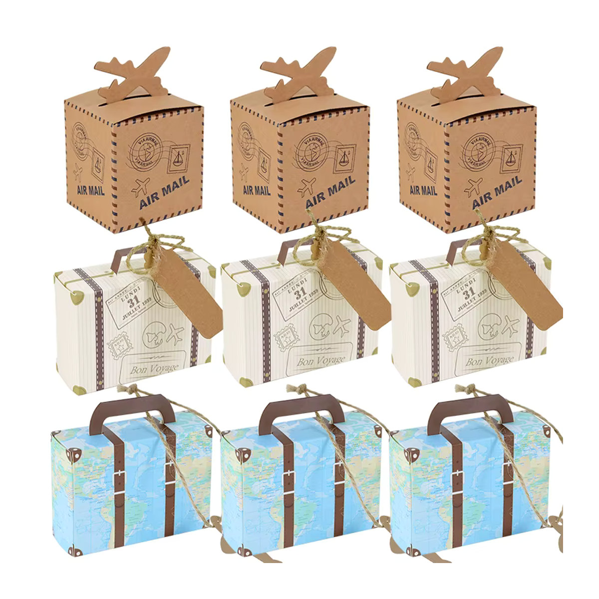 YONGSNOW Vintage Koffer Papier Candy Boxen im Flugzeug Luftpost Design, Blau, 5 Stück - Bild 4