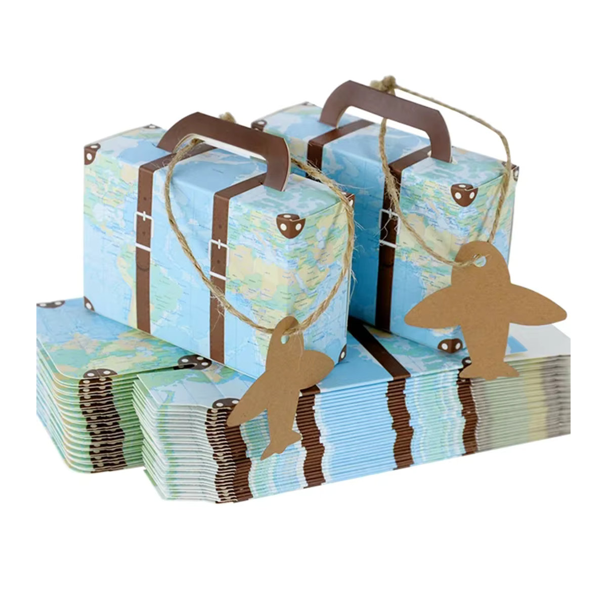 YONGSNOW Vintage Koffer Papier Candy Boxen im Flugzeug Luftpost Design, Blau, 5 Stück - Bild 5
