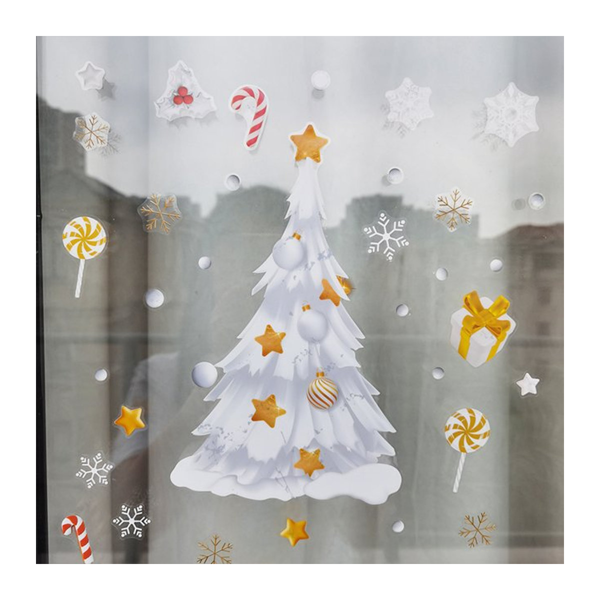 YONGSNOW Weihnachts Wandaufkleber mit Schneemann und Schneeflocken in Weiß für Fenster und Glas zur Dekoration - Bild 1