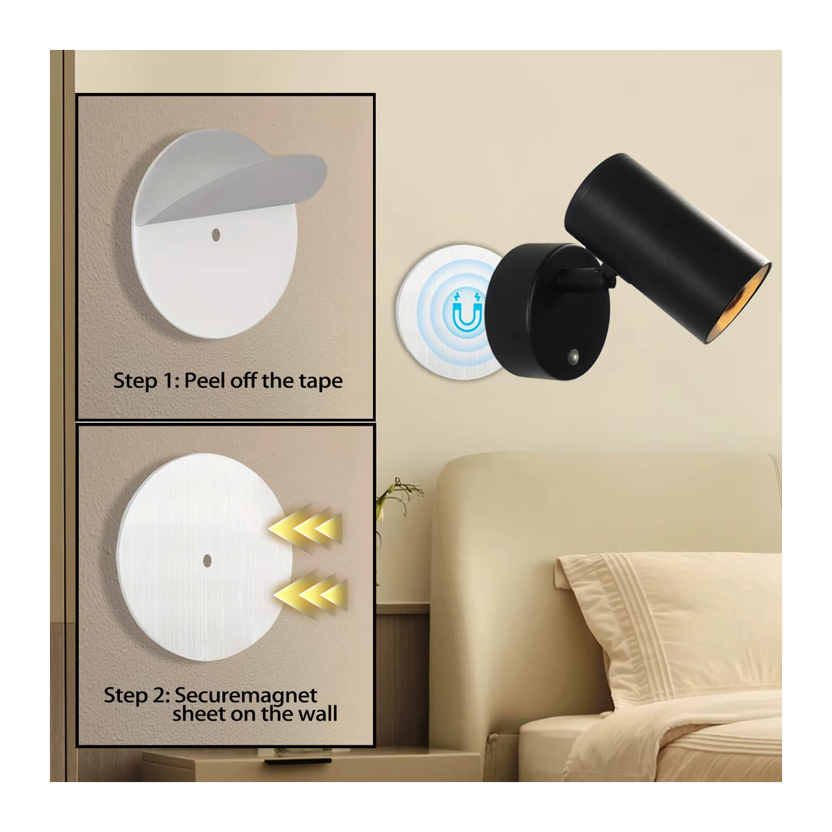 YooE LED Moderne Minimalistische Wandleuchte mit integriertem LED und Fernladung 5200 mAh Magnetische Sauginstallation Touch 3-Farben - Bild 3