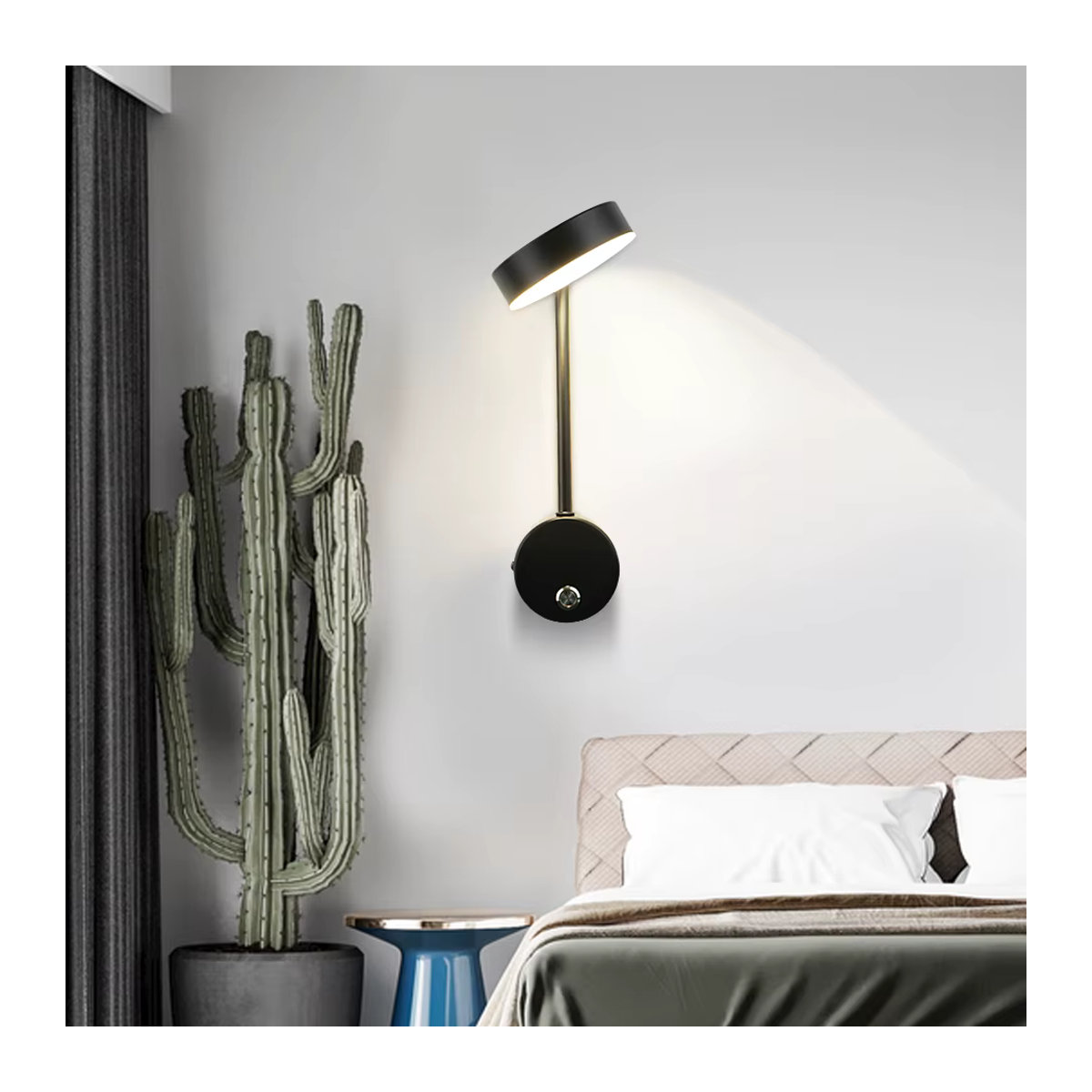 Yooe LED Wandleuchte 9W in Schwarz mit Schalter, modernes minimalistisches Design für die Innenbeleuchtung im Schlafzimmer oder als Hintergrund-Wanddeko und Nachtlicht - Bild 2