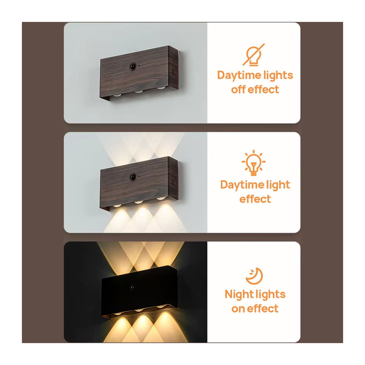 YooE LED Wandleuchte in minimalistischem Design mit Induktionssensor und magnetischer Installation, Schwarz/Holz, 6W - Bild 3