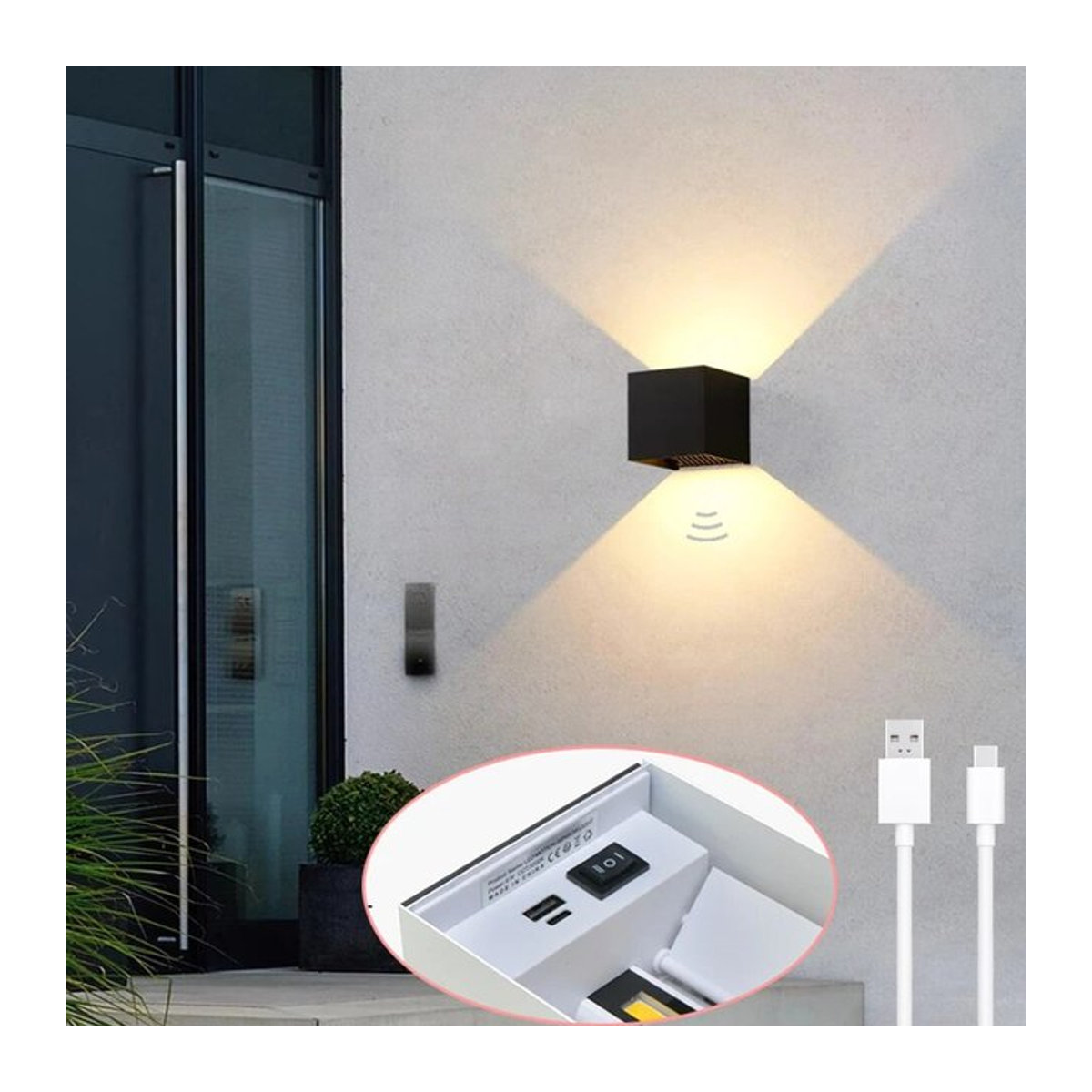 YooE LED Wandleuchte mit Bewegungserkennung und magnetischer Befestigung, 6W, Schwarz, Aluminium, minimalistisches Design - Bild 1