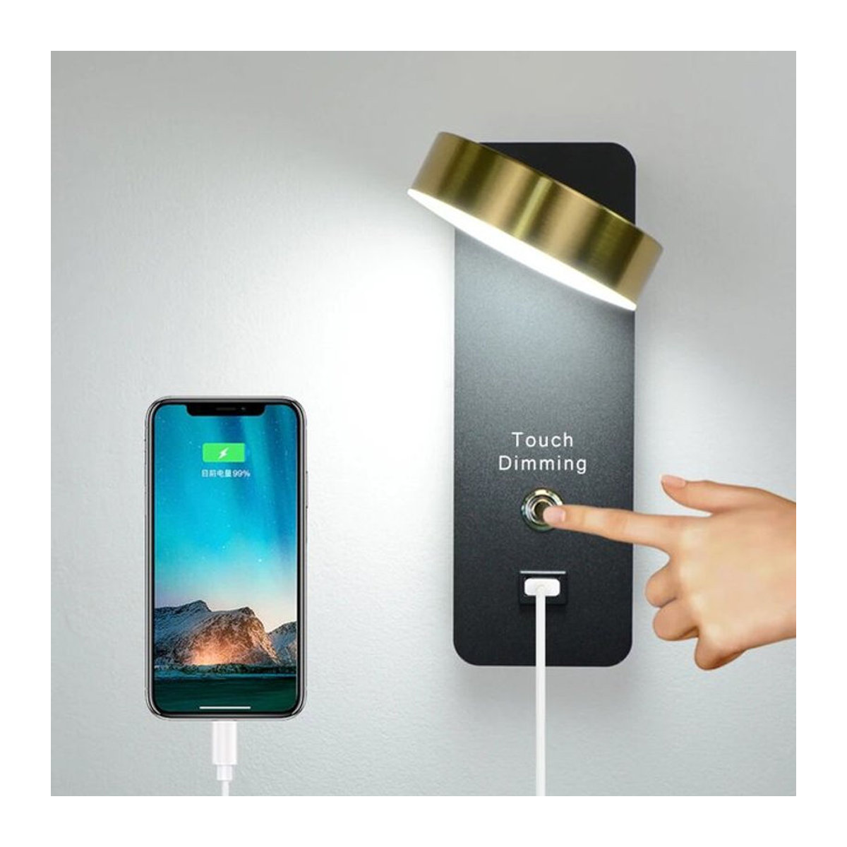 YooE Moderne LED Innenwandleuchte aus Aluminium in Schwarz mit Touch-Dimmung und USB-Schnittstelle - Bild 1